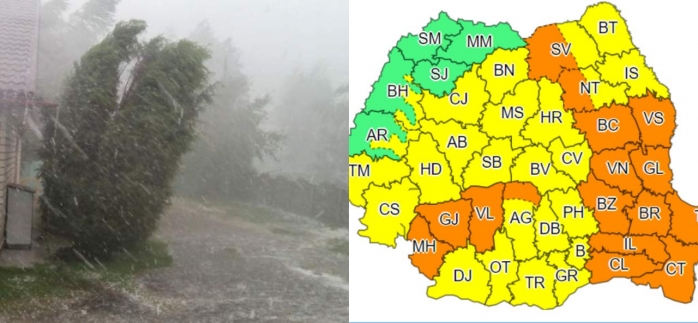 COD GALBEN de fenomene meteo extreme: vijelii, ploi torențiale și grindină, în tot județul Cluj